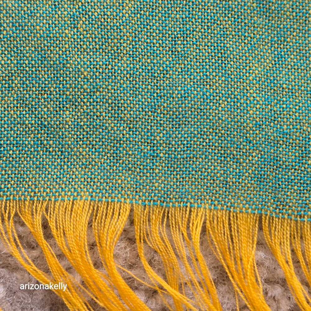 100% Wool Lightweight Checked Scarf Blue White Yellow Made in Scotland - Picture 9 of 12